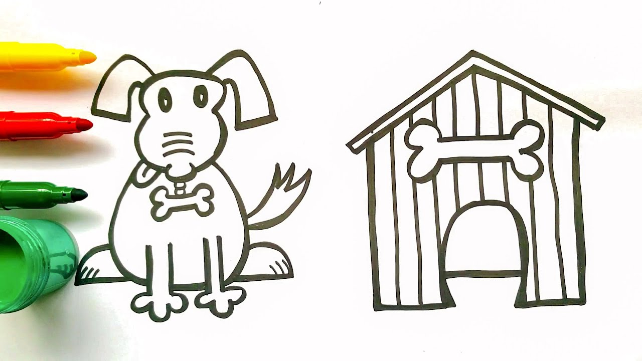 1280x720 drawing, coloring, painting and glittering dog and dog house