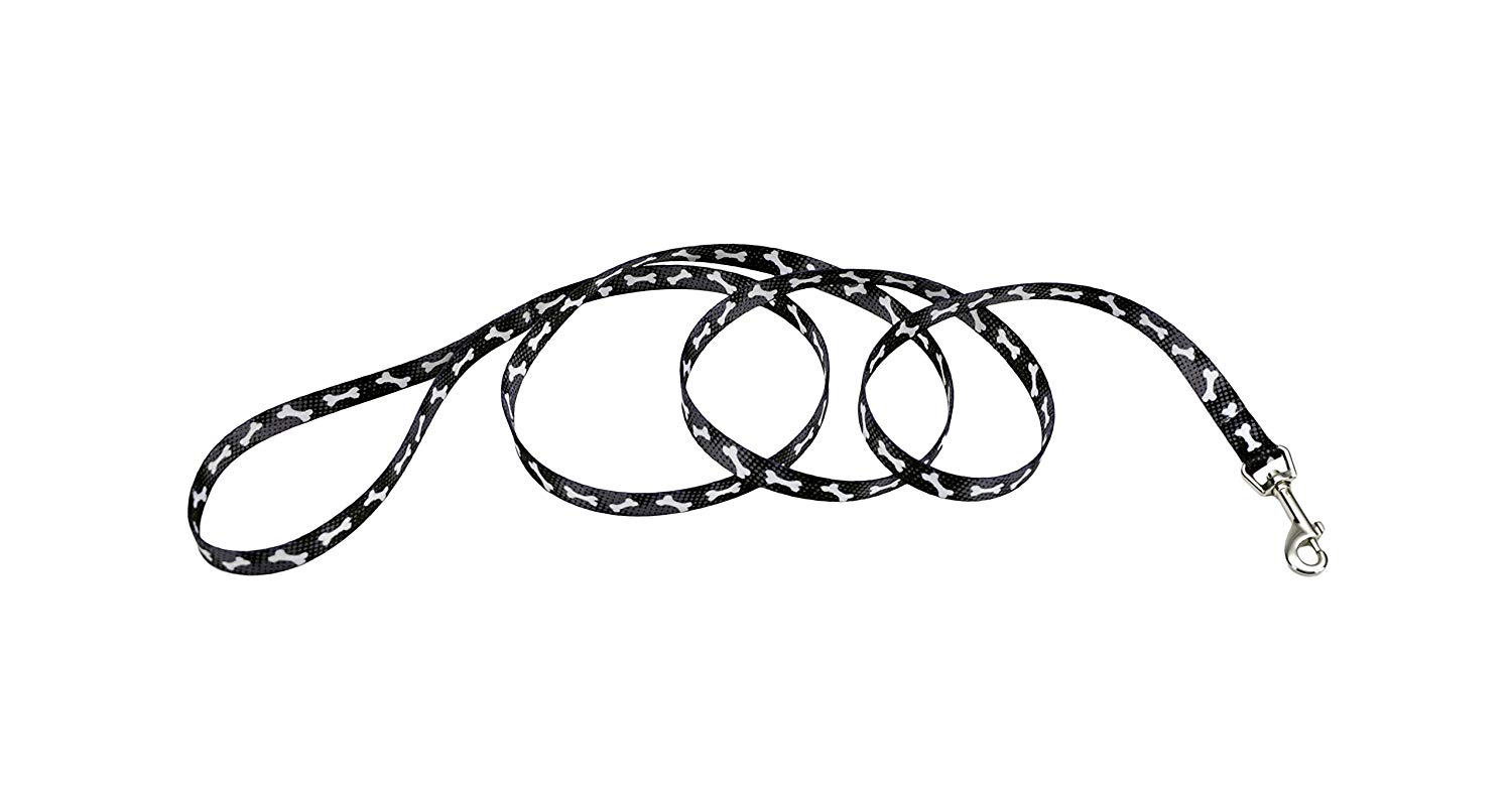 1500x785 Pet Styles Dog Leash, Black Bones Pattern