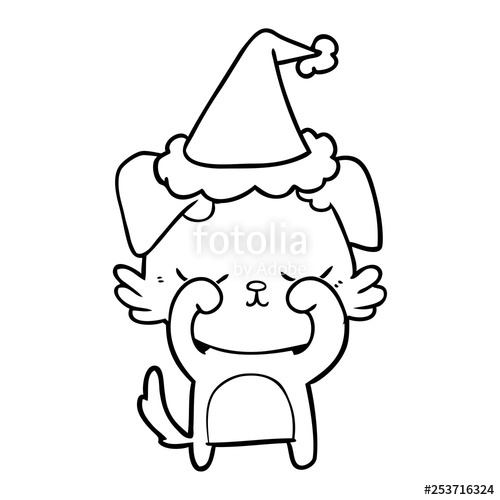 500x500 Cute Line Drawing Of A Dog Wearing Santa Hat Stock Image