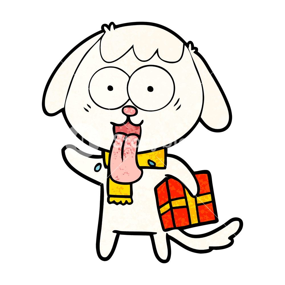 1000x1000 Cute Cartoon Dog With Christmas Present Royalty Free Stock Image