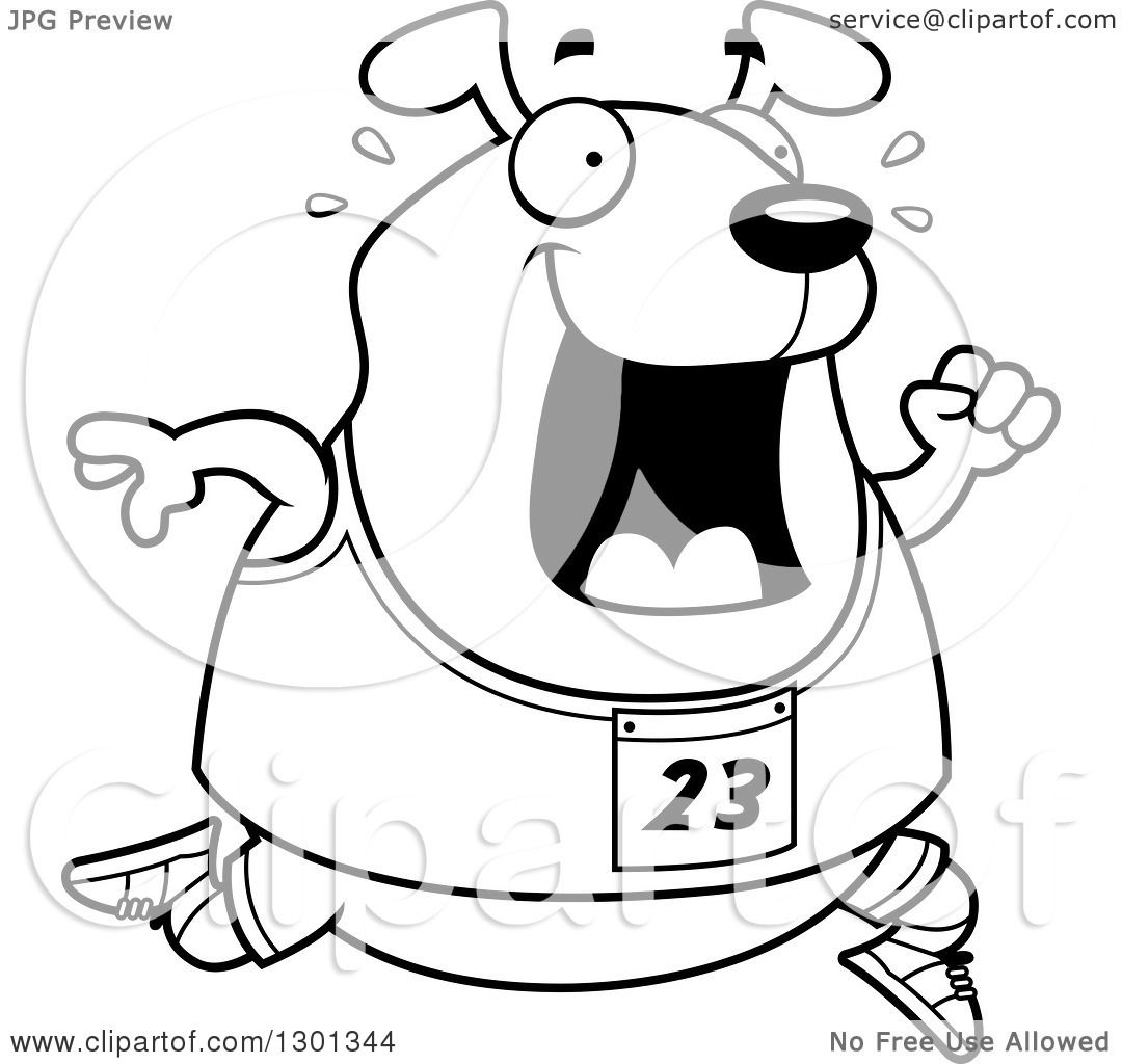 1080x1024 Outline Clipart Of A Cartoon Black And White Sweaty Chubby Dog