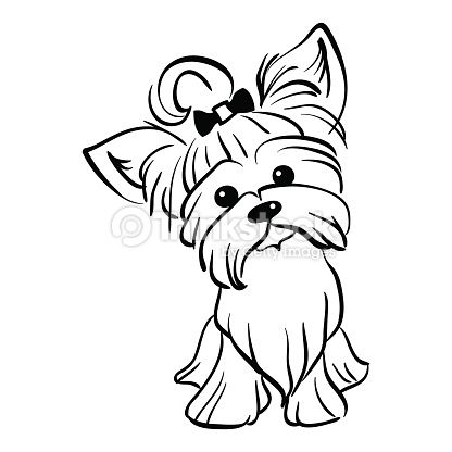 416x416 Sketch Funny Dog Yorkshire Terrier Breed Sitting Hand Drawing