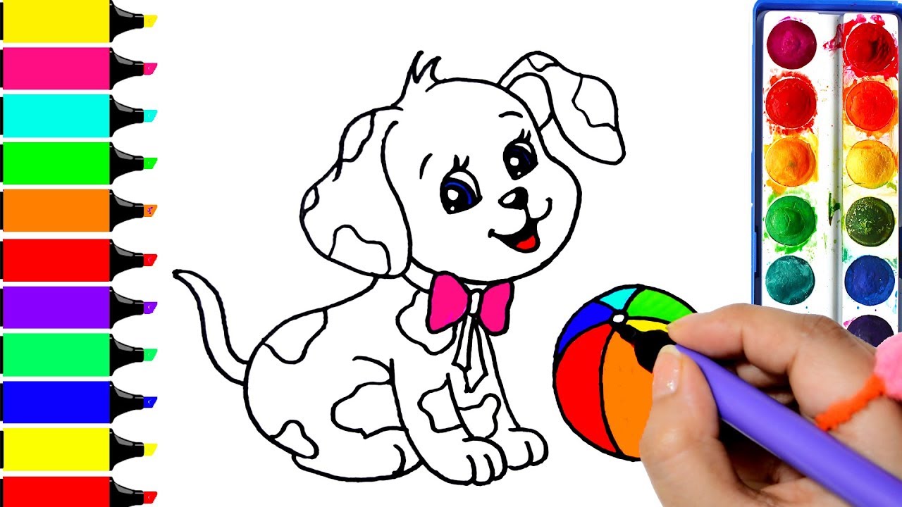1280x720 Puppy Coloring Pages How To Draw Dog With Ball Learn Colors