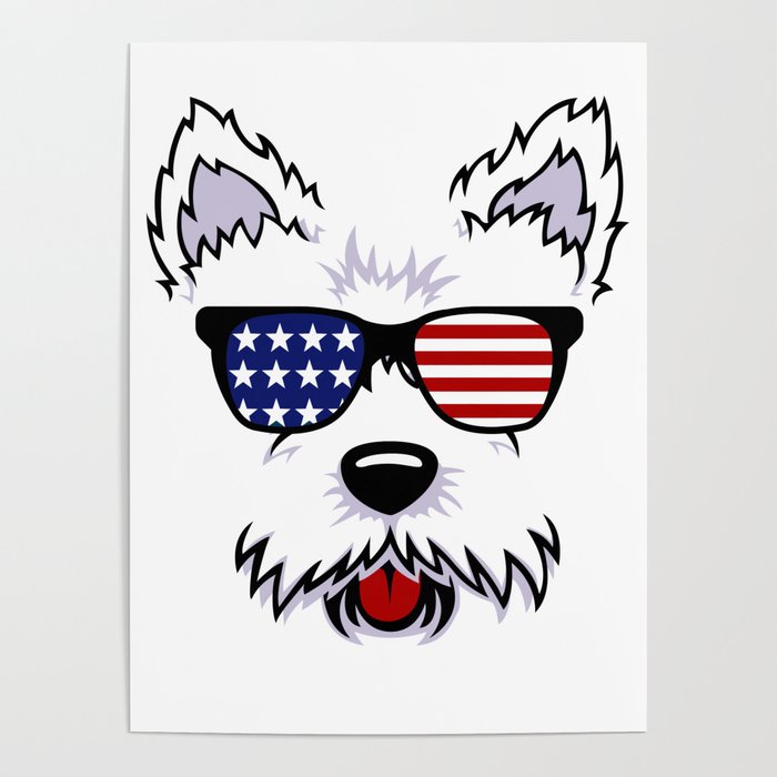 700x700 Westie Dog Face With American Flag Sunglasses Poster