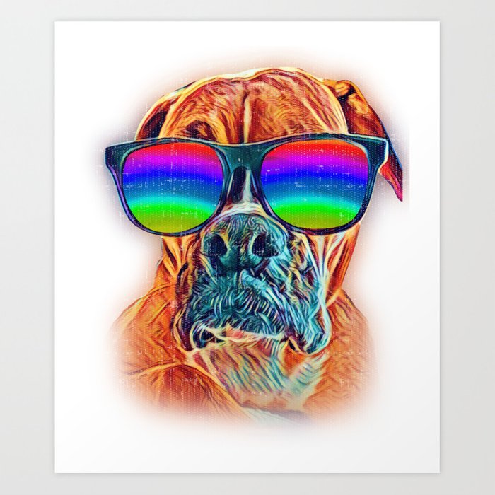 700x700 Boxer Colorful Neon Dog Sunglasses Art Print