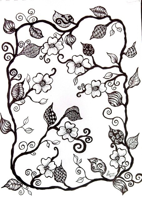 455x640 dogwood tree blossom doodle on x paper using micron pen