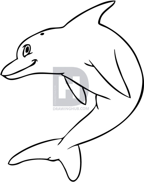 573x720 How To Draw A Cartoon Dolphin, Step