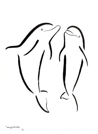 340x465 Double Dolphin Sumi E Art