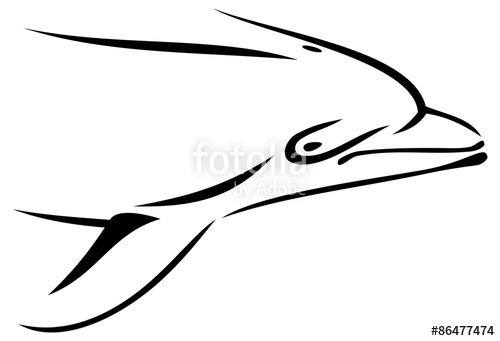 500x341 Outline Head Of Dolphin Isolated On A White Background Stock