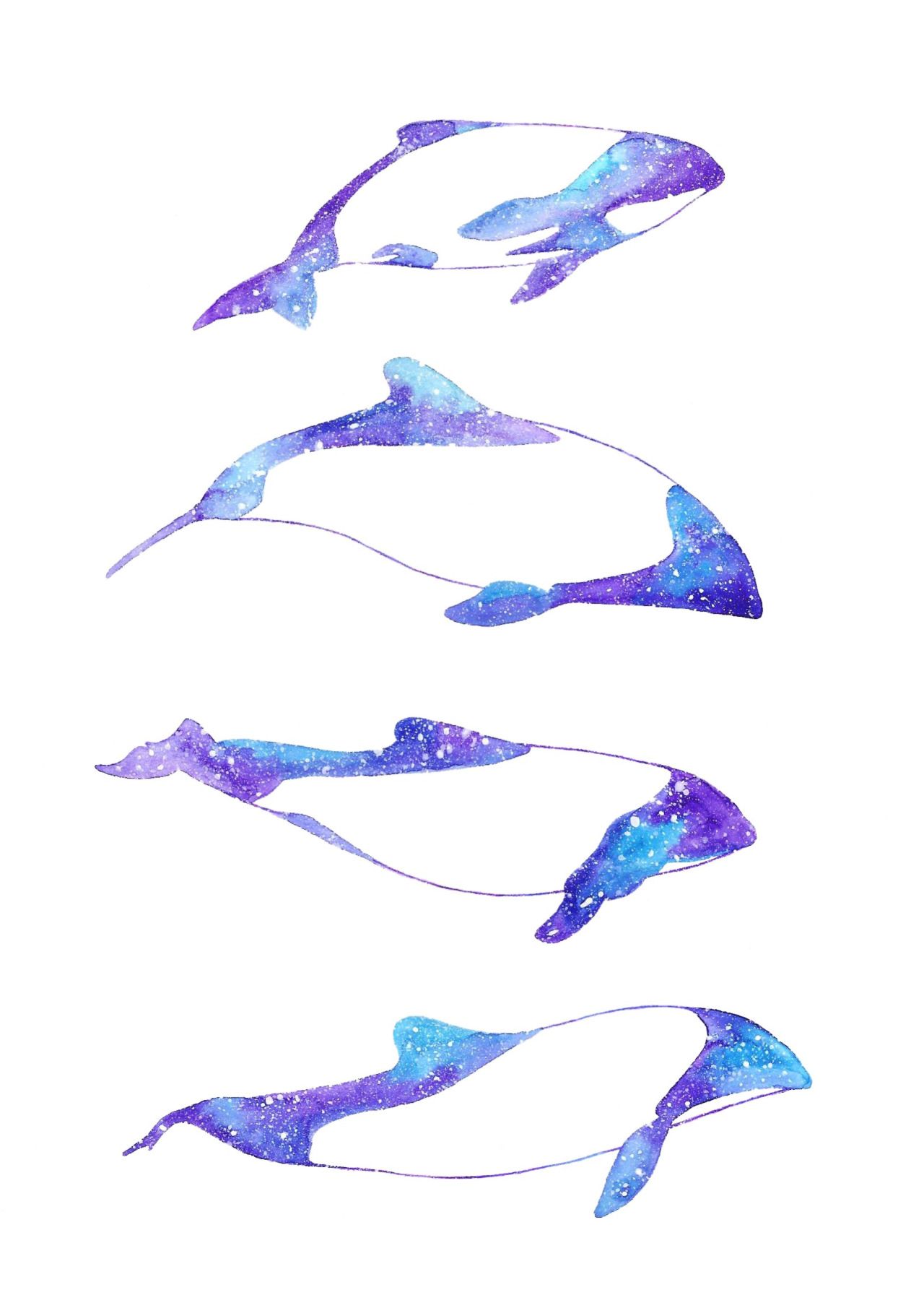 1280x1811 Jasmin Commerson's Dolphins Galaxy Watercolor Illustration
