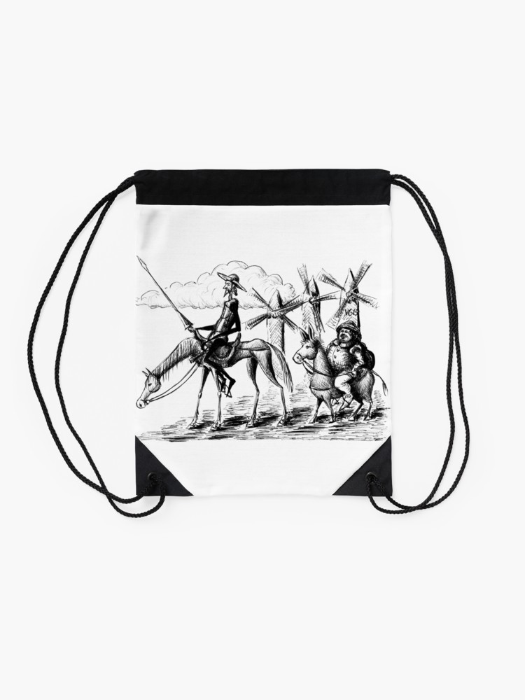 750x1000 Don Quixote And Sancho Panza Ink Drawing Drawstring Bag