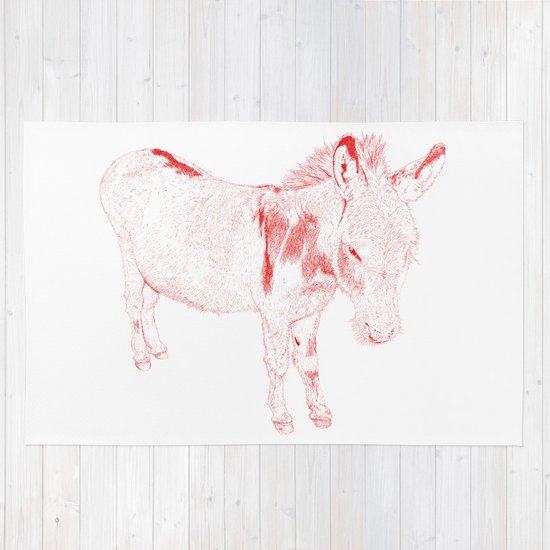 550x550 Mini Donkey Drawing, Red Rug