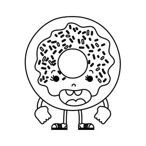300x300 Line Kawaii Funny Donut With Arms And Legs Vector Illustration