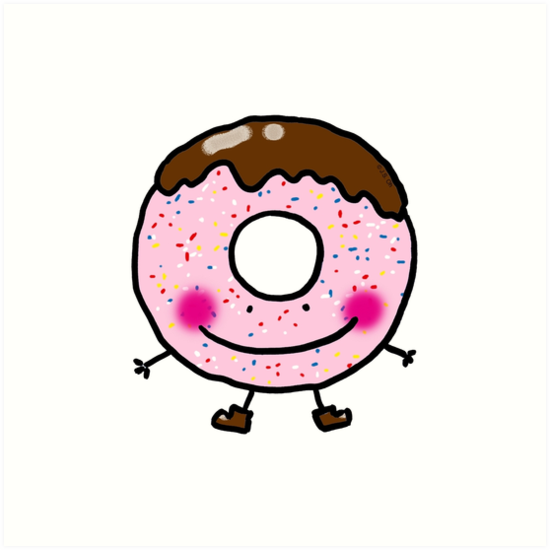 550x550 Cute Chocolate Pink Donut Cartoon Art Prints