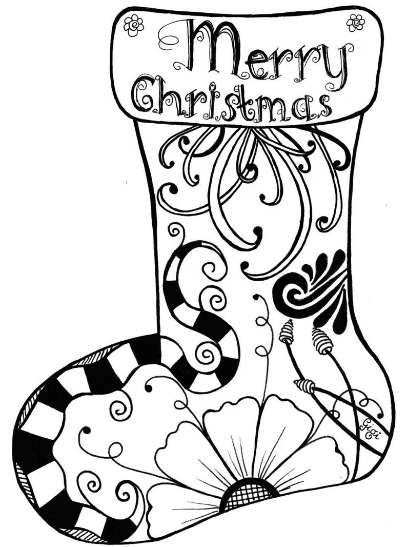 794x1066 Instand Download Zentangle Art Christmas Stocking Doodle Etsy