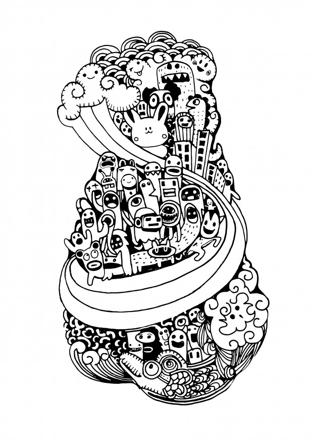 626x876 crazy doodle city,doodle drawing style vector premium download