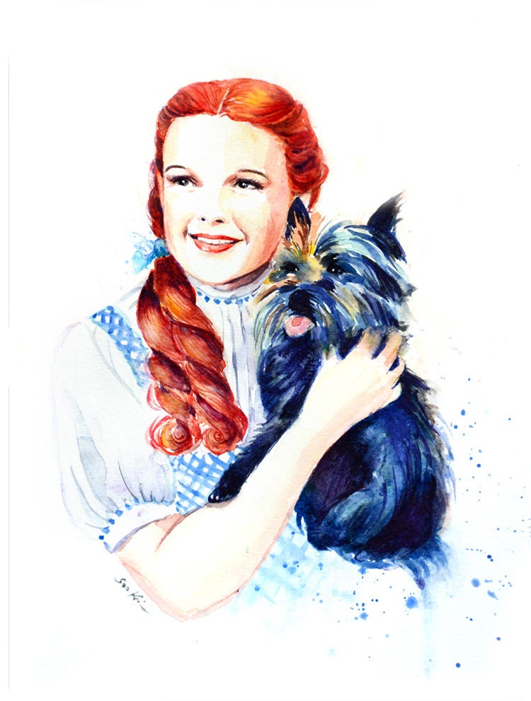 750x991 watercolor print dorothy with toto dog judy garland etsy