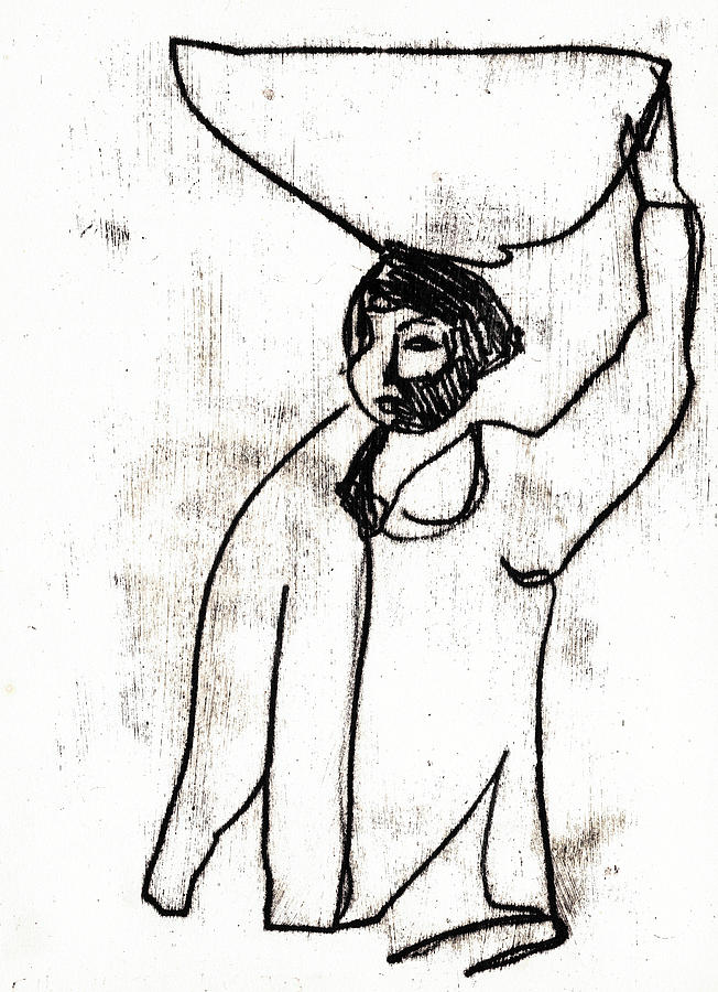 652x900 Woman Carrying A Basket On Her Head Drawing