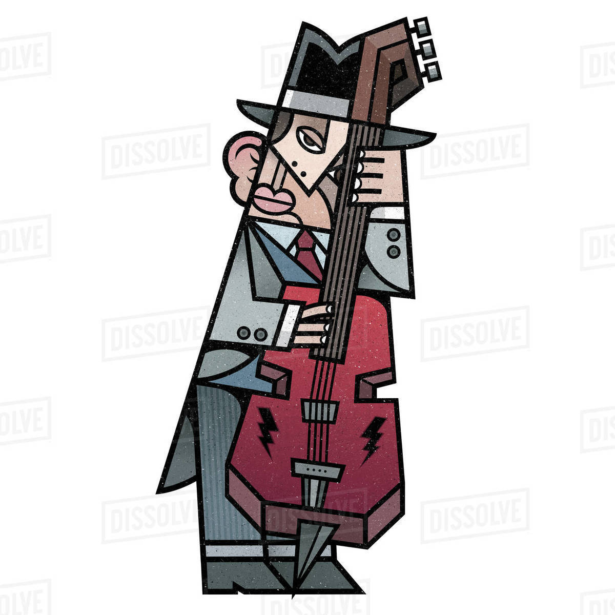 1200x1200 Cartoon Illustration Of A Bassist Playing Double Bass Against