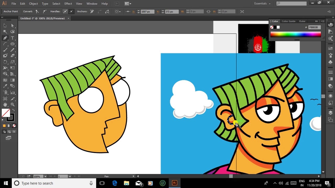 1280x720 Fast Drawing Double Face Cartoon In Illustrator