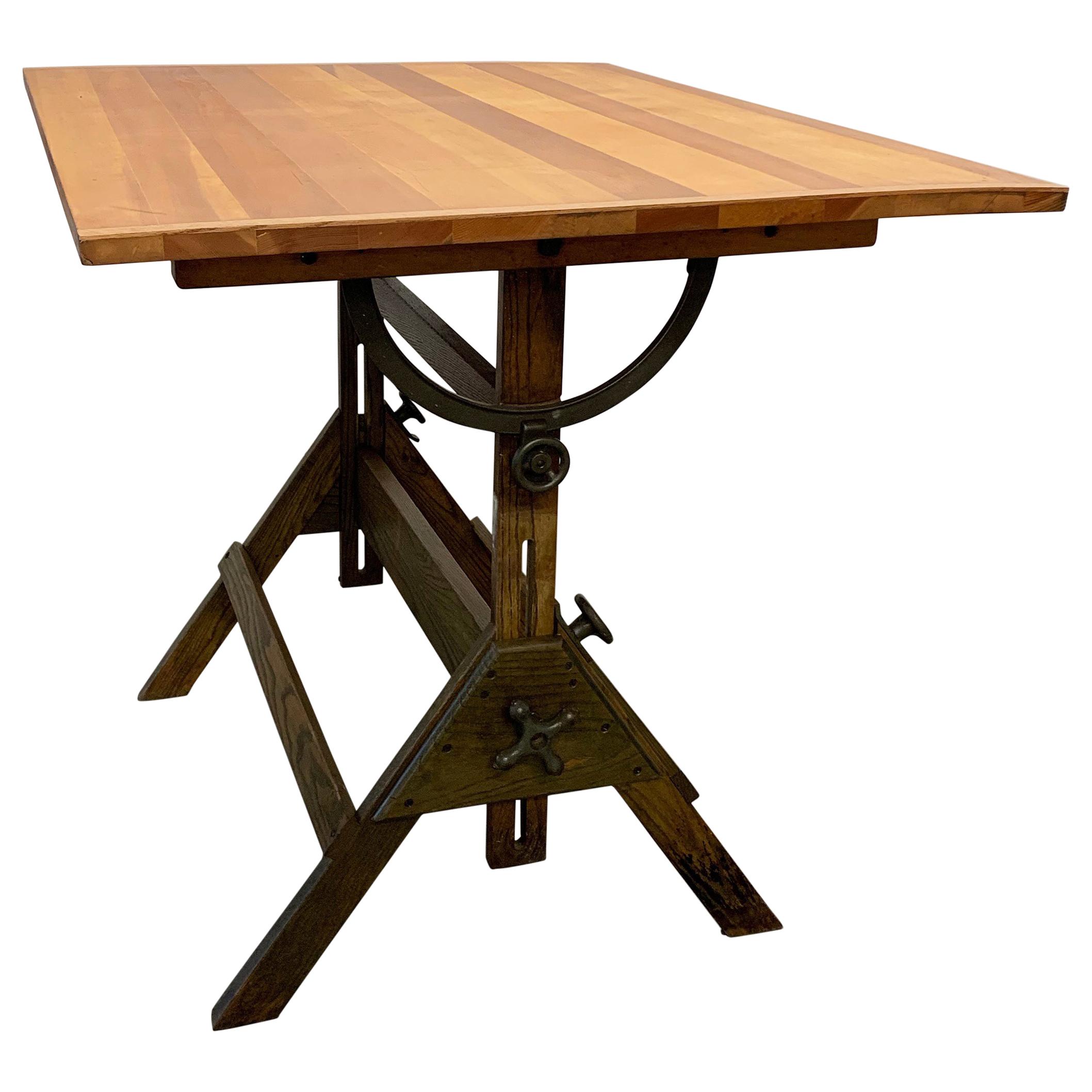 2117x2117 Industrial Oak And Douglas Fir Drafting Table For Sale