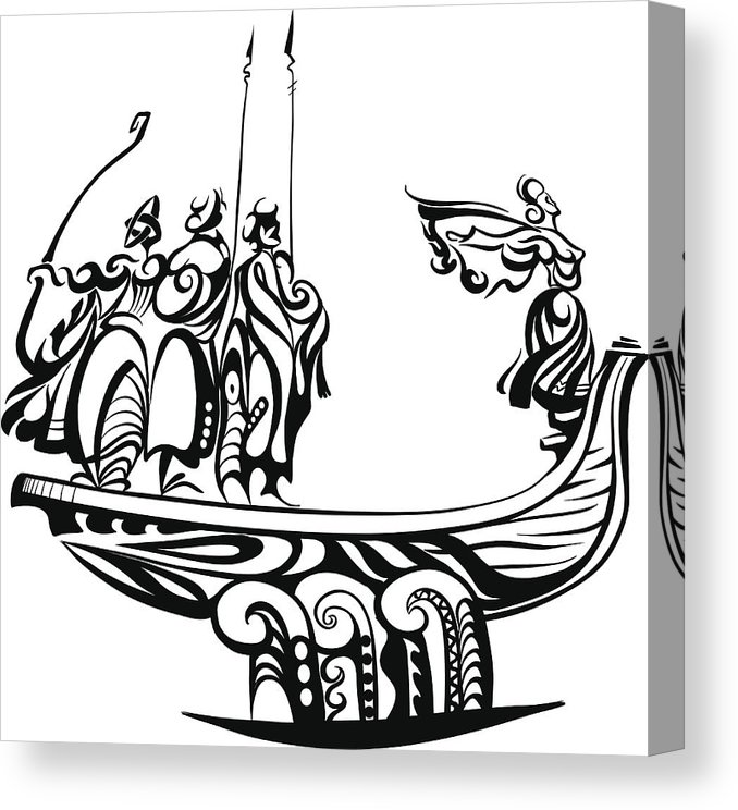 678x744 Decorative Boat Sails On The Waves With The Vikings Canvas Print