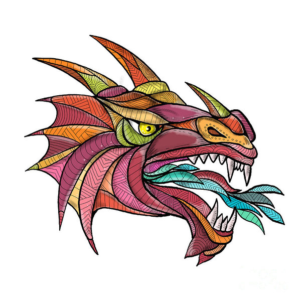 600x600 Dragon Breathing Fire Mandala Art Print