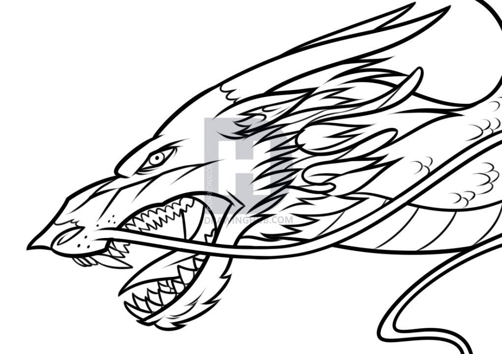 1021x720 Drawing A Chinese Dragon Head, Step