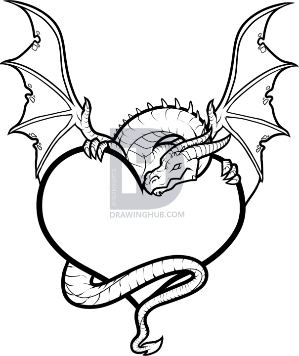 605x720 How To Draw A Dragon Heart, Dragon And Heart, Step