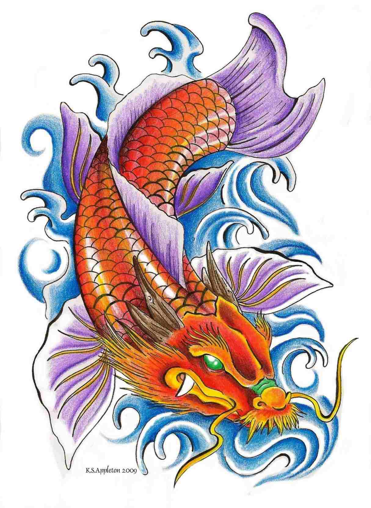 1215x1663 Koi Fish Dragon Drawing Color