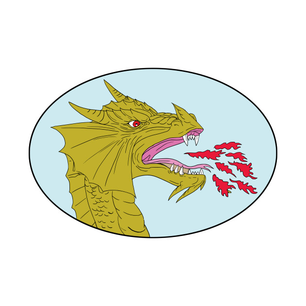 630x630 Dragon Head Breathing Fire Oval Drawing
