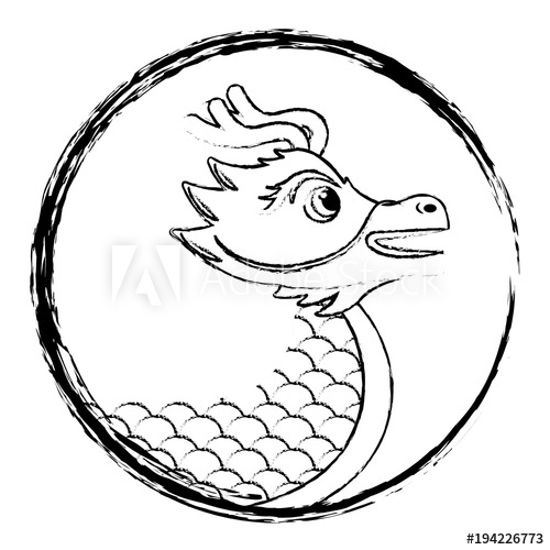 500x500 Drawing Red Chinese Dragon Symbol Vector Illustration Sketch Style