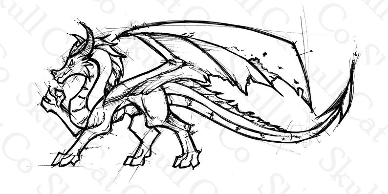 794x397 Dragon Sketch Fantasy Art Print Mythology Ink Etsy