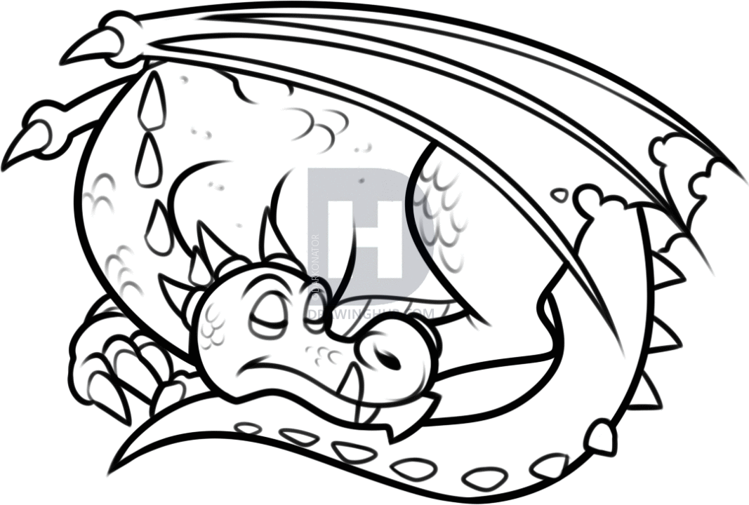 1067x720 How To Draw A Sleeping Dragon, Step
