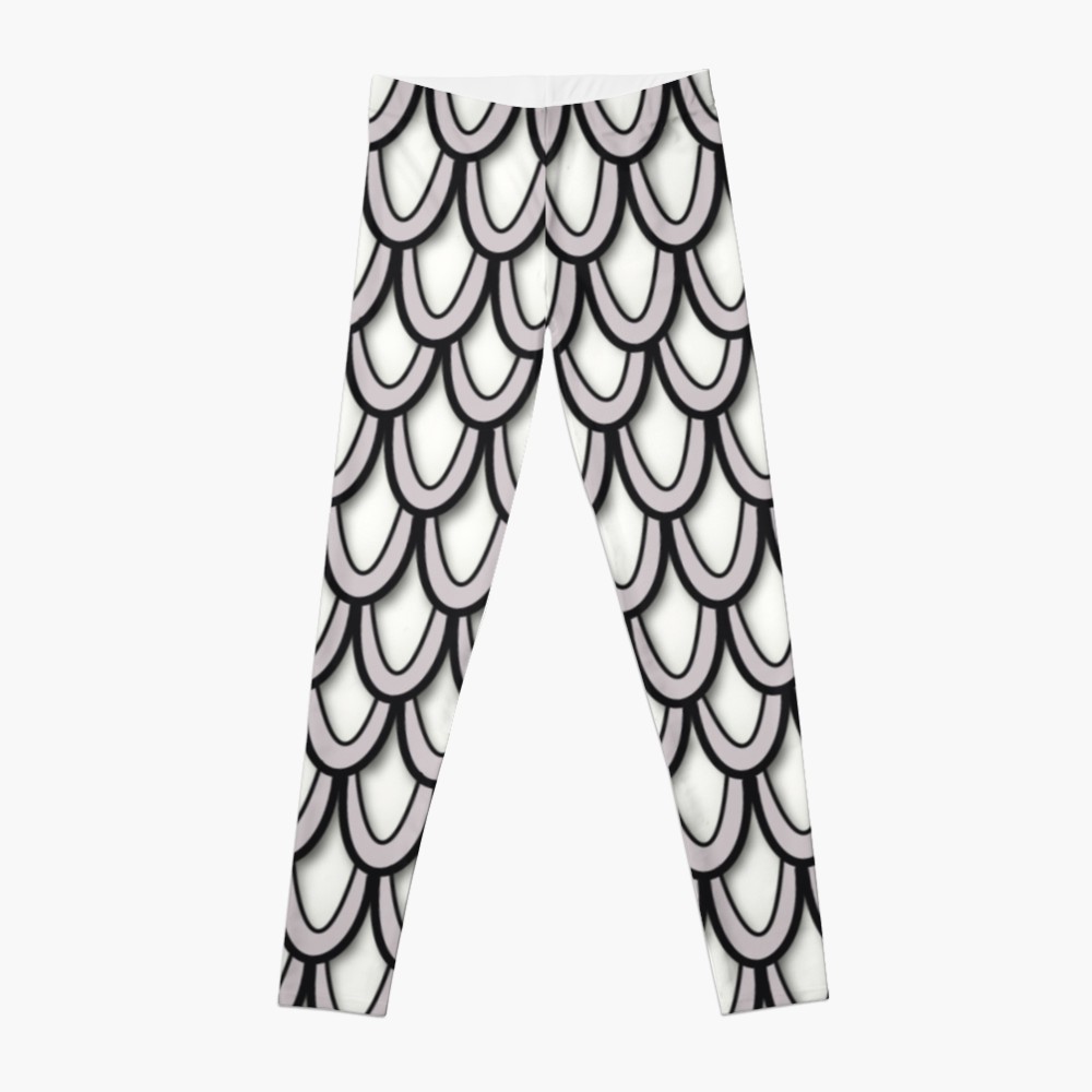 1000x1000 Dragon Scales Pattern Metallic Greydirty White Leggings