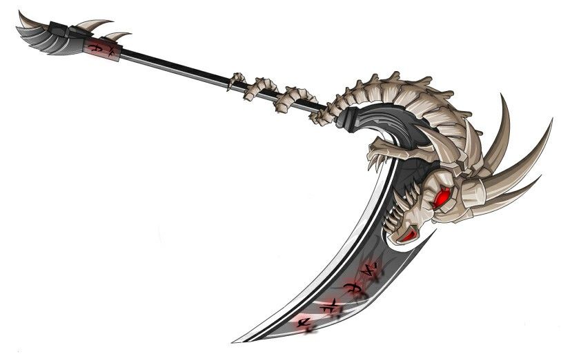 813x516 dragon scythe, skeleton, skull anime weapons anime weapons