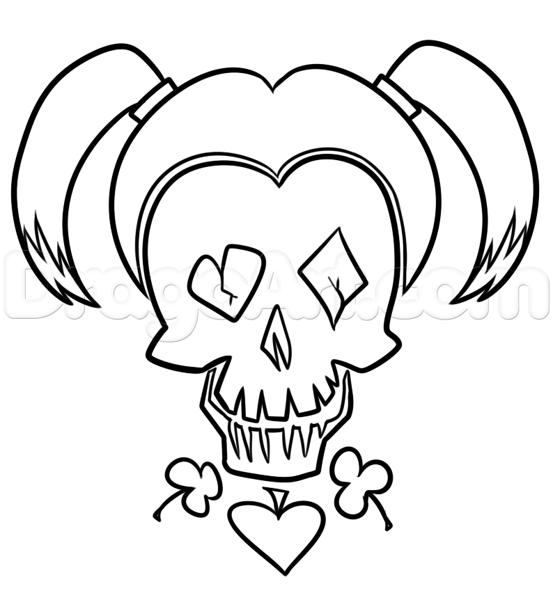794x849 draw suicide squad harley quinn skull, step
