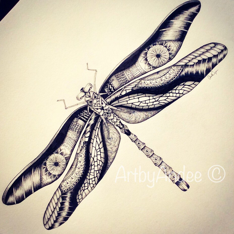 928x928 Hand Drawn Zentangle Dragonfly Print Etsy
