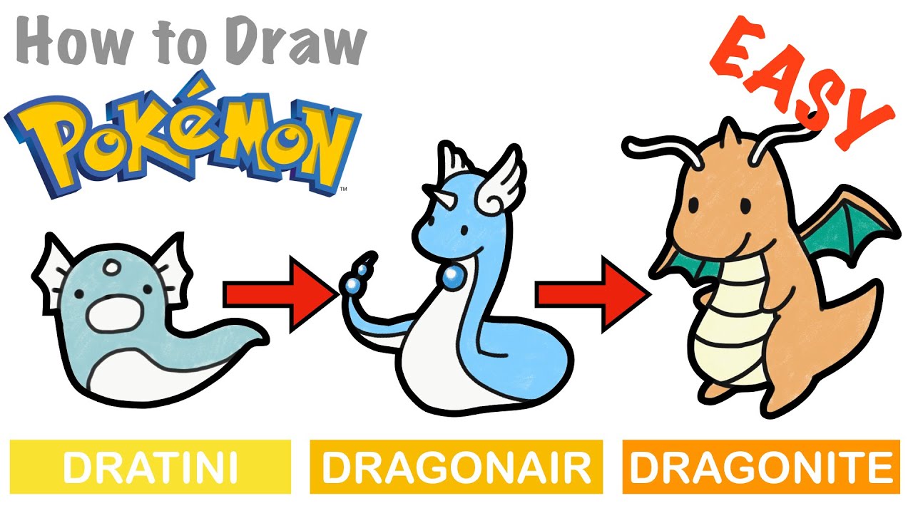 1280x720 how to draw dratini, dragonair and dragonite pokemon easy