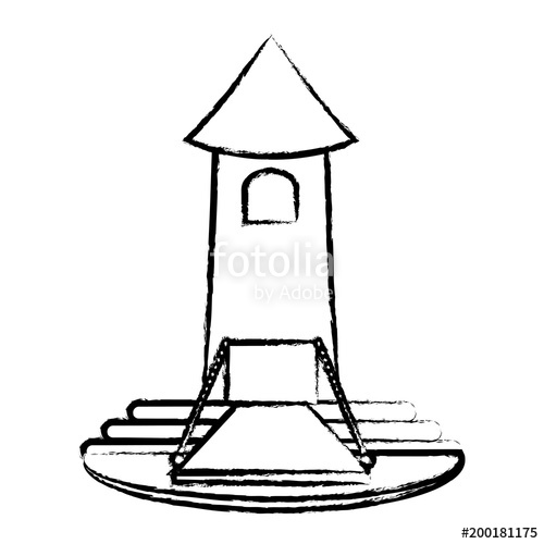500x500 Sketch Of Castle Tower With Drawbridge Over White Background