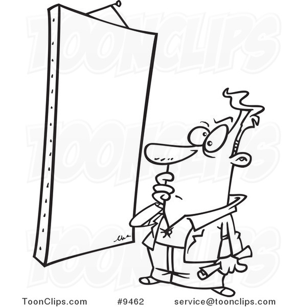 581x600 cartoon black and white line drawing of a guy staring