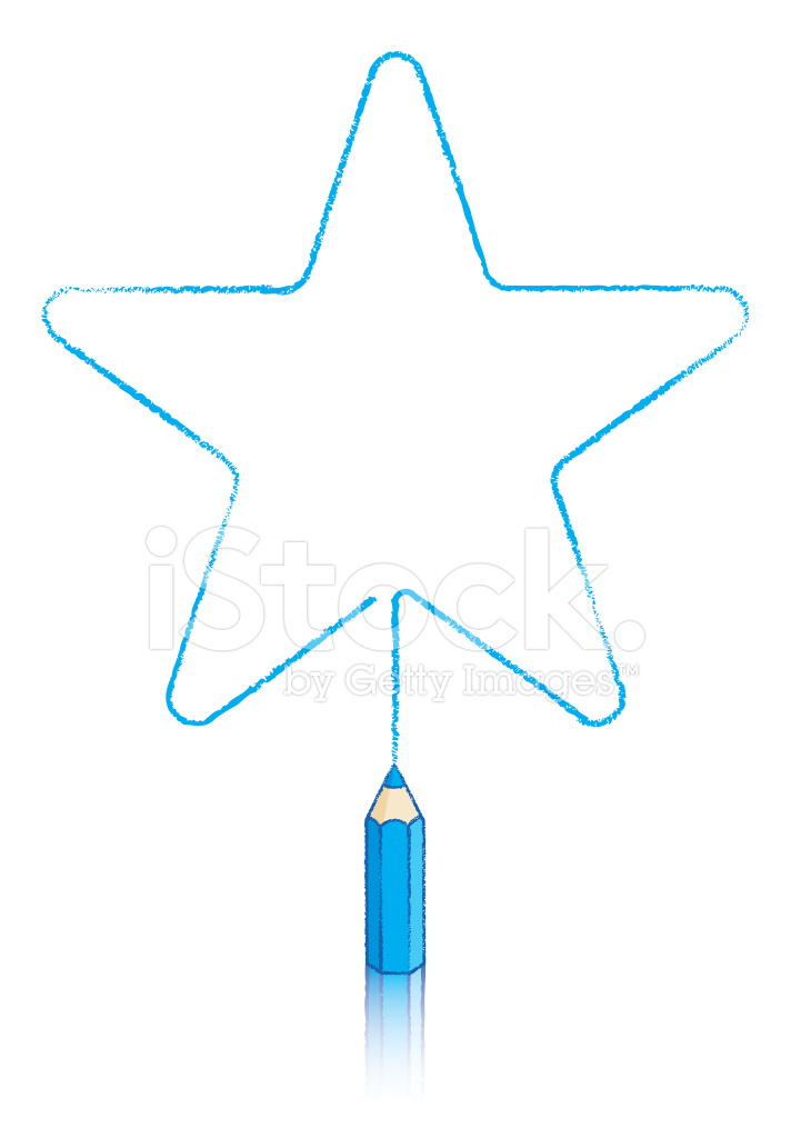 712x1024 Blue Colouring Pencil Drawing Five Round Pointed Star Stock Vector