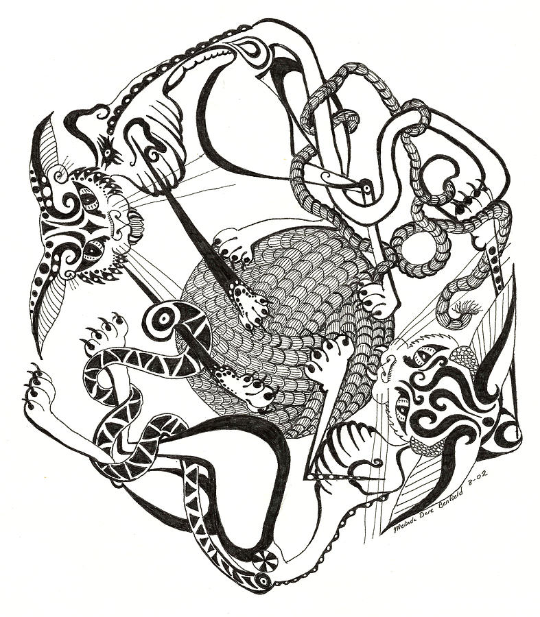 787x900 Hexagon Cats Drawing