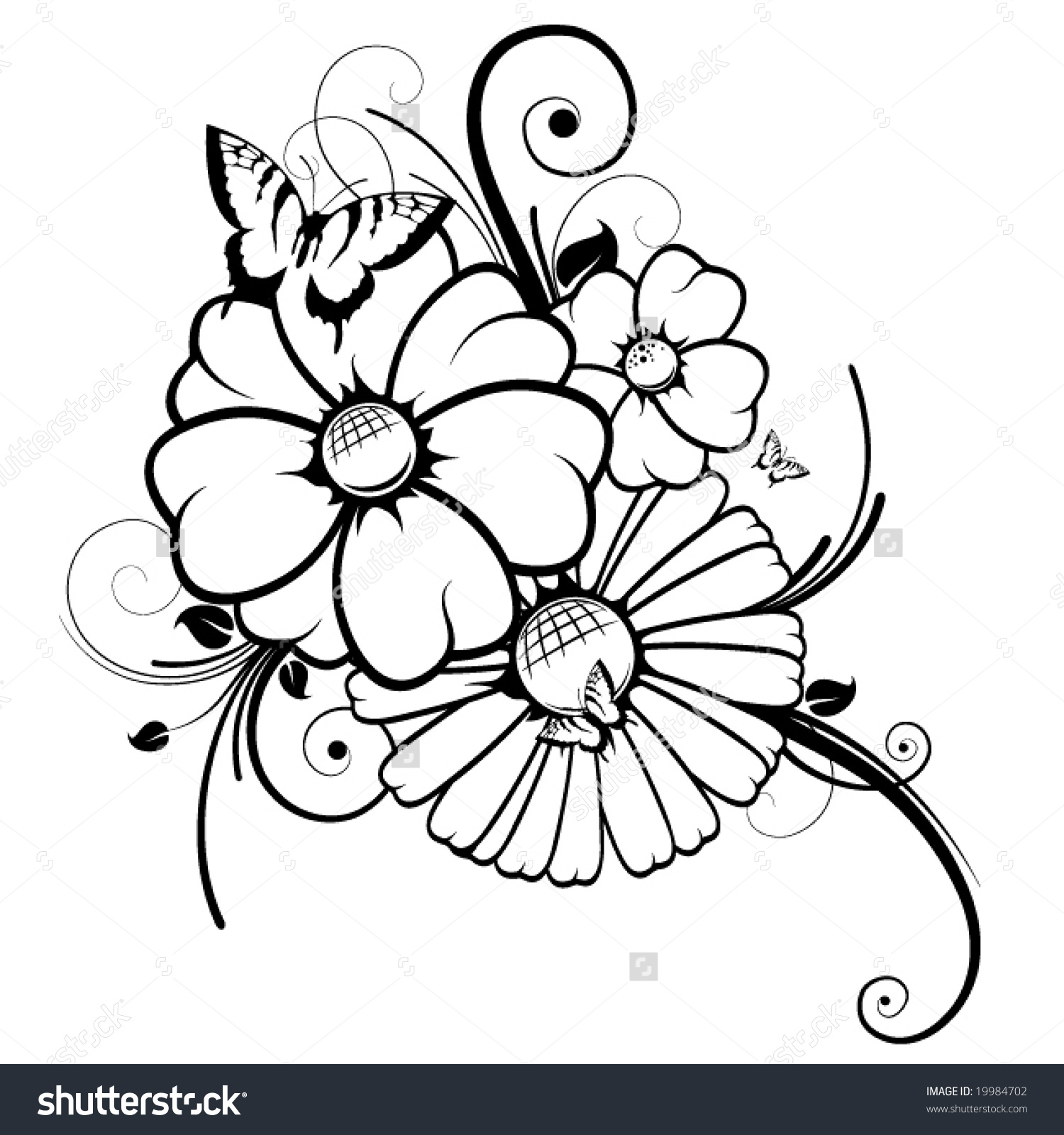 1500x1600 Huge Collection Of 'butterflies And Flowers Drawing' Download
