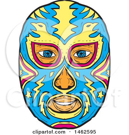450x470 Blue And Yellow Eagle Luchador Face Mask, In Drawing Sketch Style