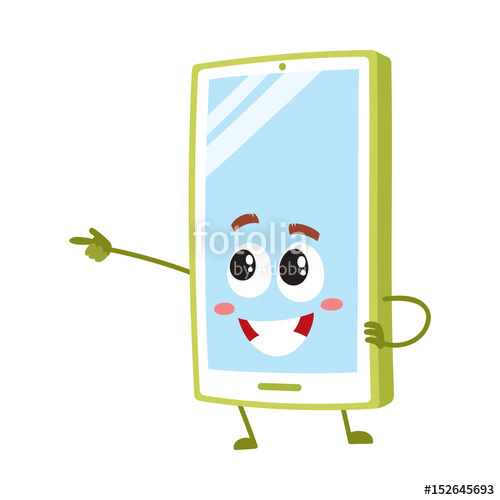 500x500 Cartoon Mobile Phone, Smartphone Character Pointing To Something
