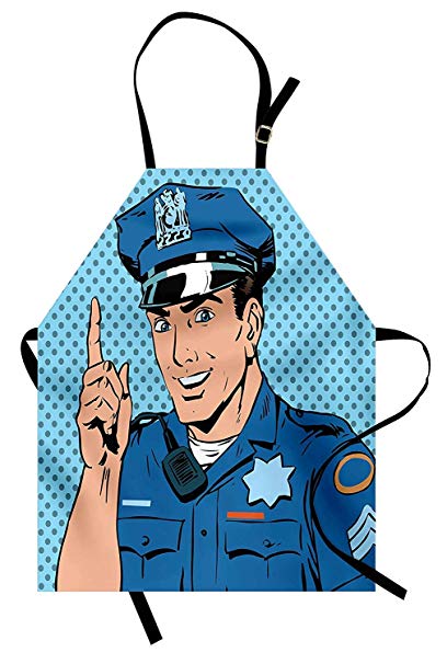 408x606 Police Apron, Young Officer In Retro Style Drawing
