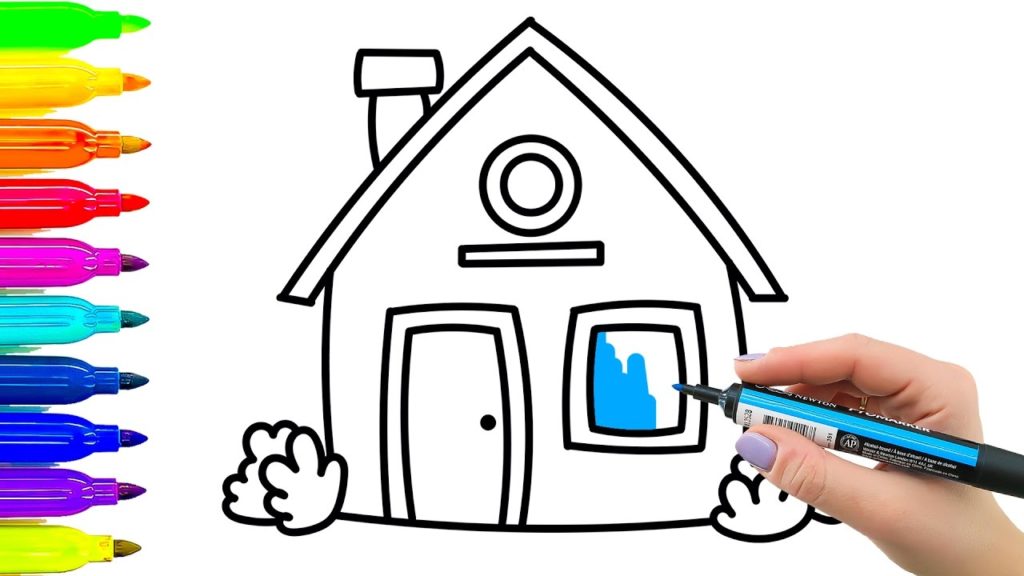 1024x576 Simple Example For Kids Colouring And Drawing House Coloring