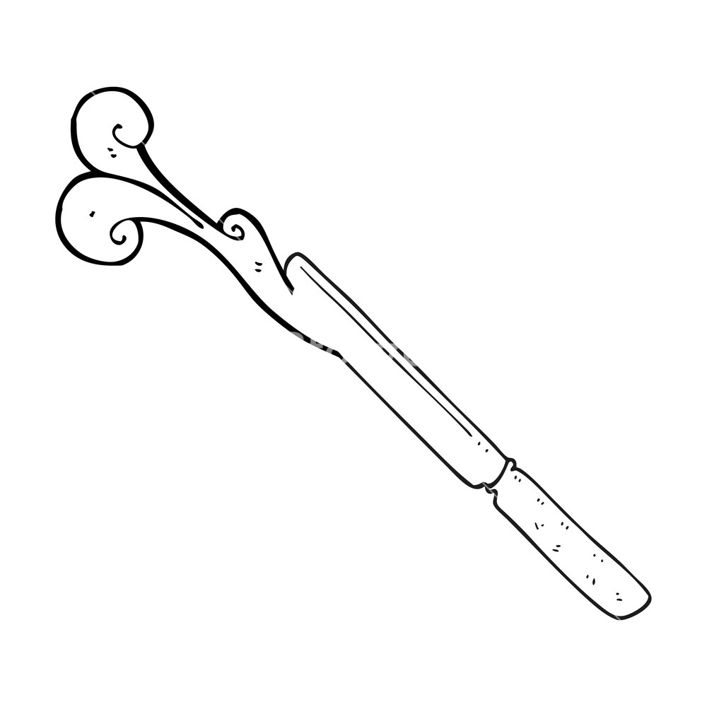 1000x1000 Freehand Drawn Black And White Cartoon Butter Knife Royalty Free