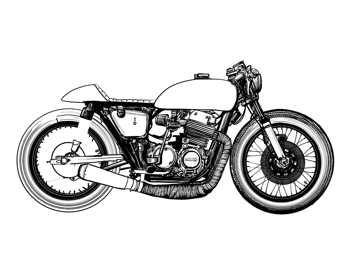 1200x900 Cafe Racer Line Drawing